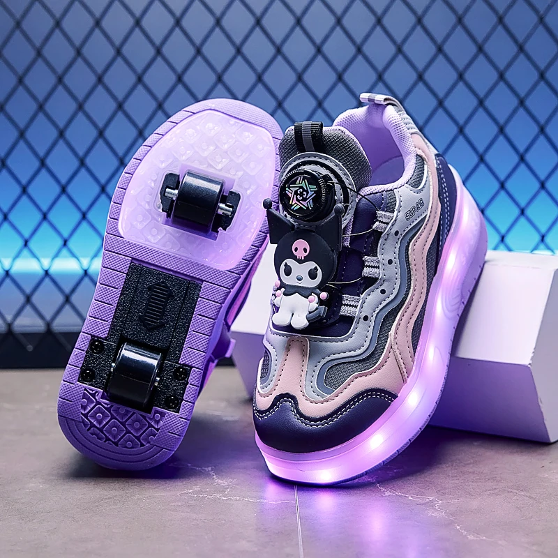 库洛米儿童暴走鞋女童秋冬2025新款网红运动溜冰滑轮鞋可收缩春季