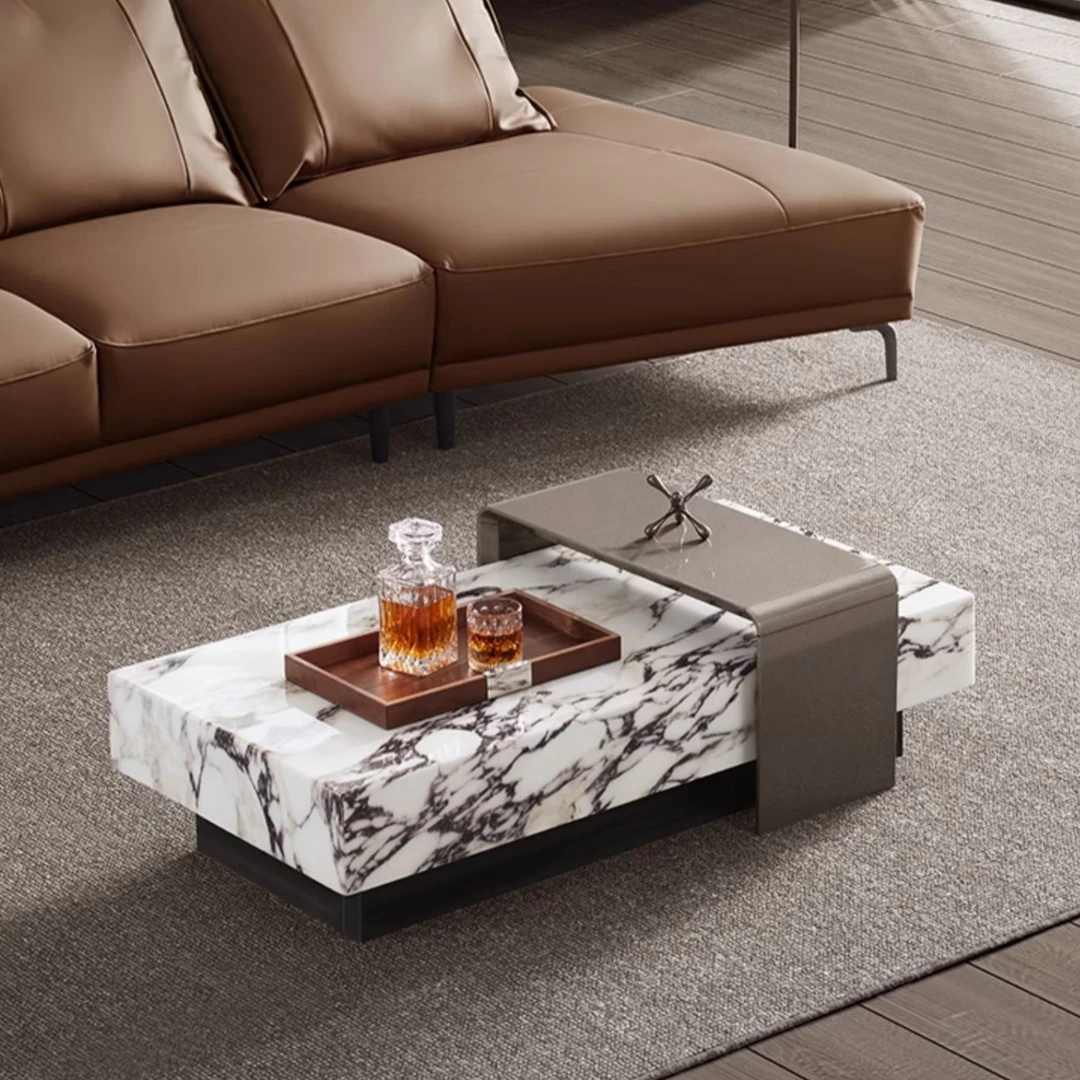 意式轻奢大理石茶几别墅长方形网红组合茶桌办公室茶台几客厅茶几