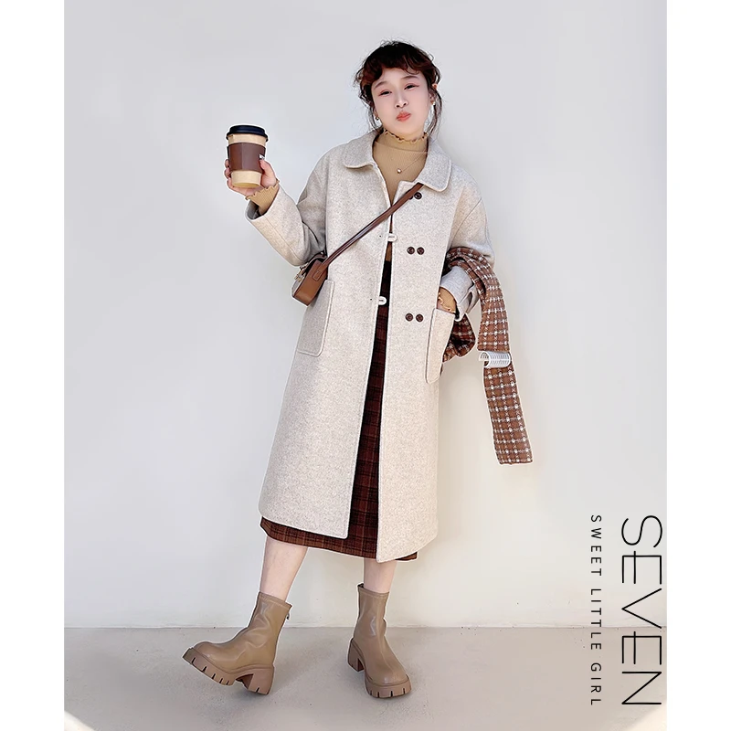 七七146小个子赫本风毛呢大衣女士秋冬款正肩气质加棉中长款外套
