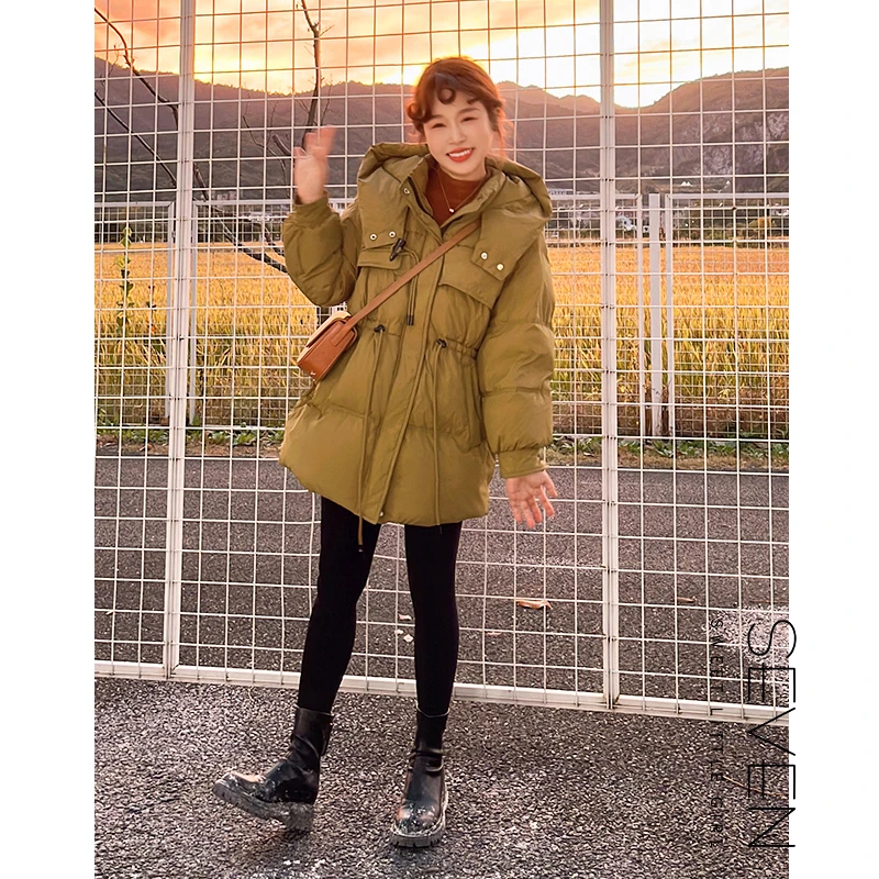 {云朵羽绒}七七146小个子白鸭绒中长款羽绒服女冬季收腰显瘦外套