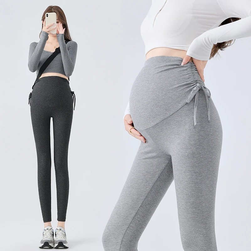 孕妇打底裤2024春秋季外穿双侧抽绳不勒肚子高弹修身托腹裤瑜伽裤
