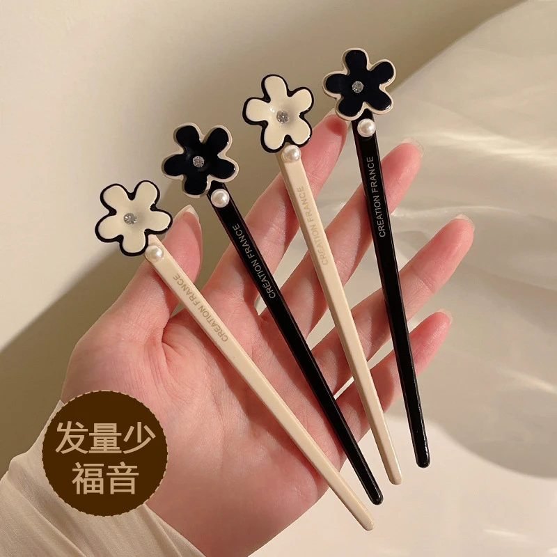 现代风仿钻石花朵发簪醋酸簪子配饰固发神器发饰