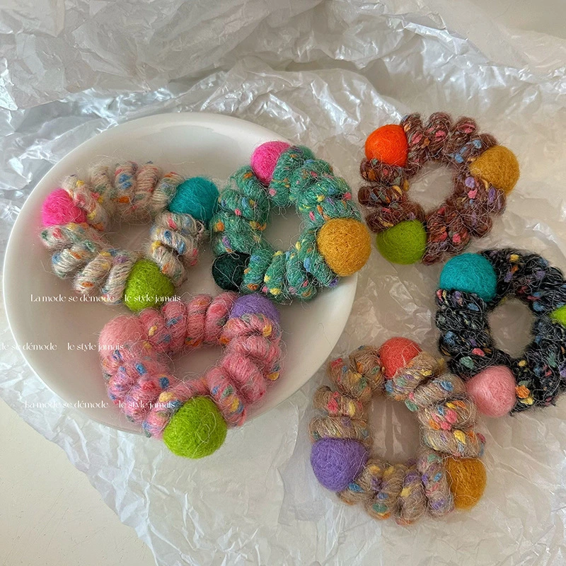彩色彩球毛绒电话线发圈女高弹力耐用皮筋女扎头发绳