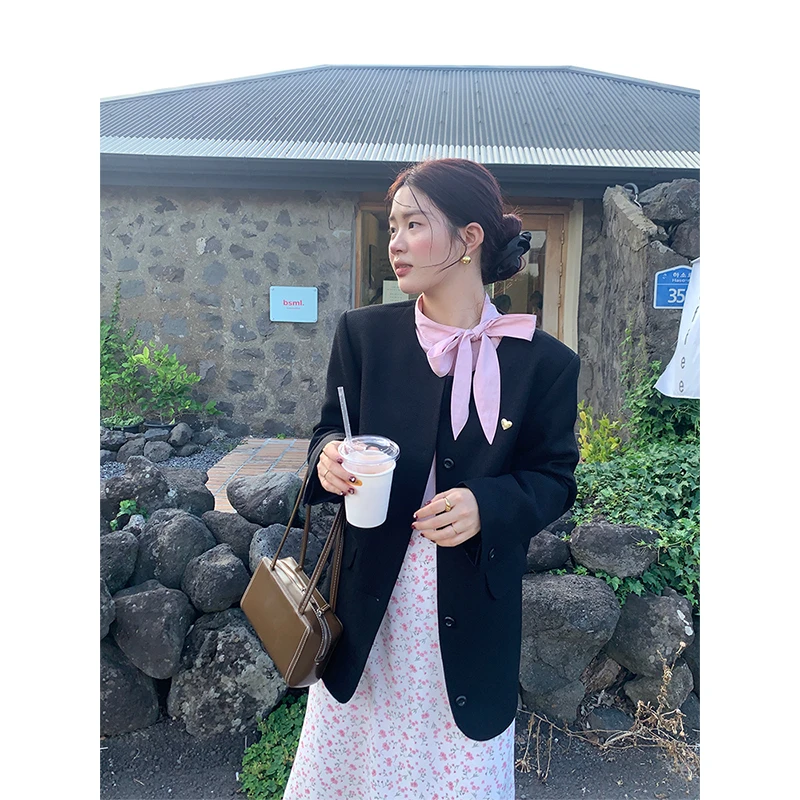 火火火【黑糖冷萃】韩国chic圆领通勤长袖外套W25186HH43