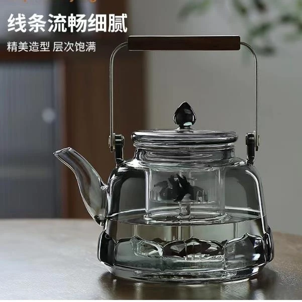 精美提梁蒸煮壶耐高温高硼硅玻璃蒸煮一体莲花提梁壶泡茶壶家用
