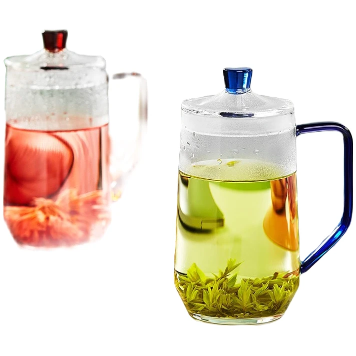 简约透明耐热玻璃茶水杯家庭办公用喝水杯纯色玻璃泡茶杯