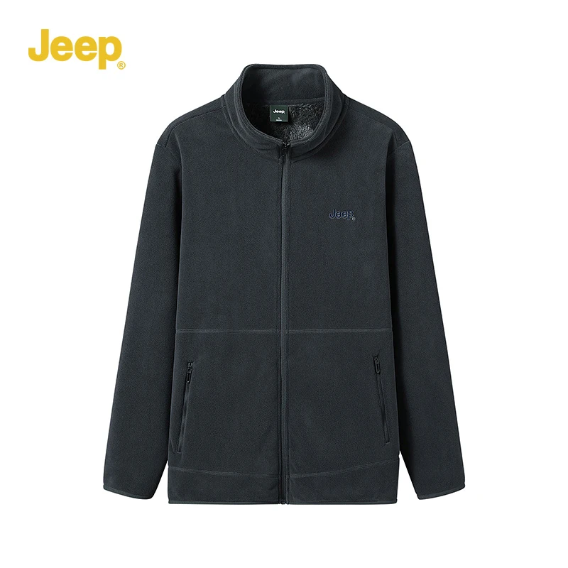 JEEP/吉普新款秋冬男士抓绒开衫夹克长袖休闲保暖舒适加厚外套
