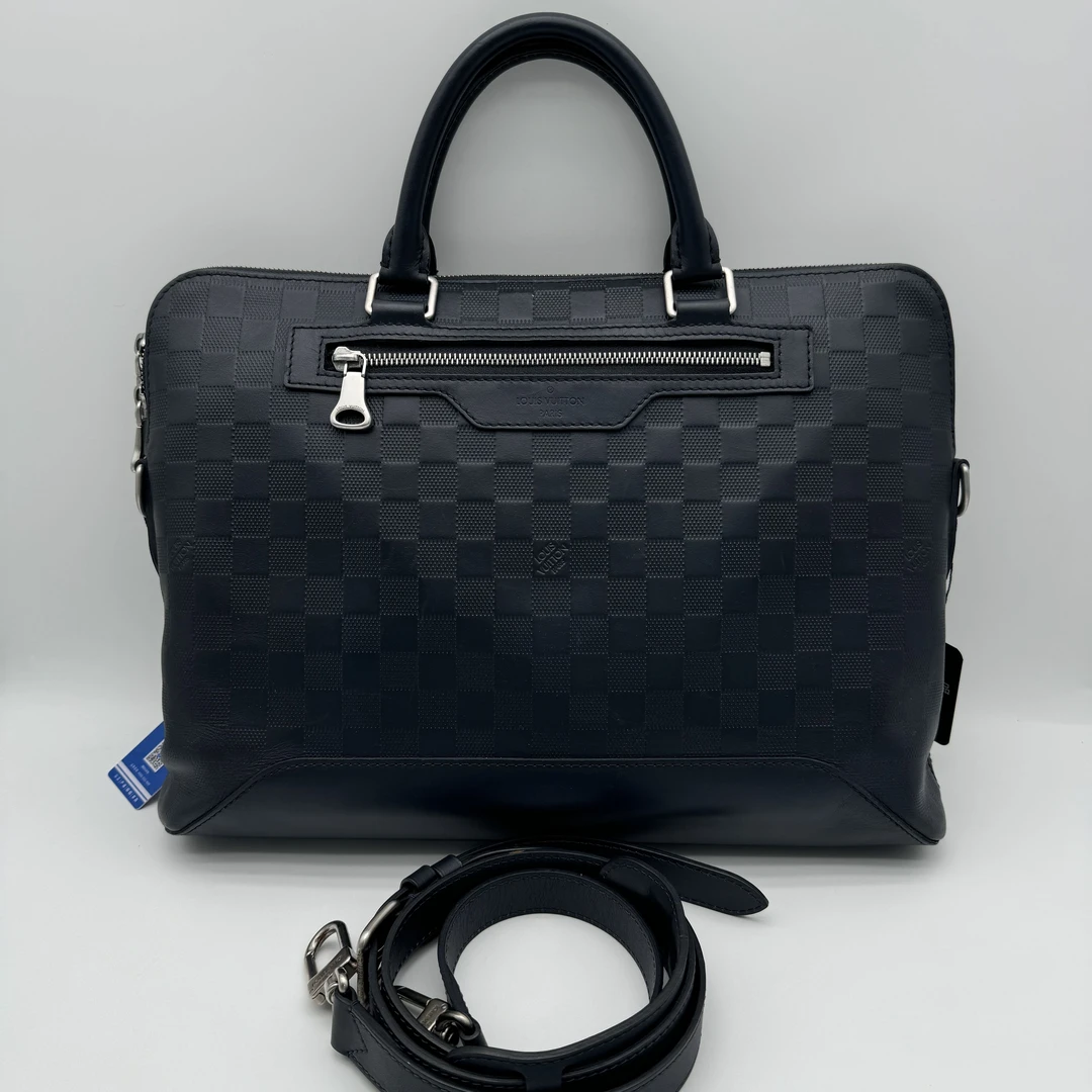 95新 LouisVuitton/路易威登 97新藏蓝色压纹棋盘格公文包/1556