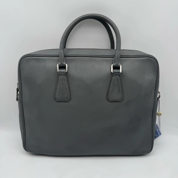 95新 Prada/普拉达 大象灰全皮手提手提公文包男士包/商务1775