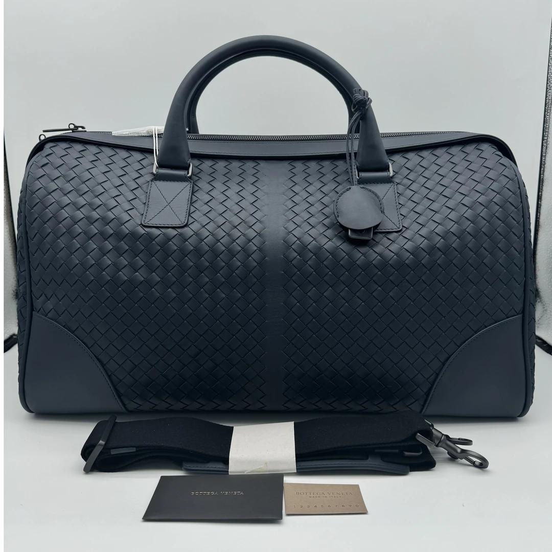 99新 BOTTEGA VENETA/葆蝶家 藏蓝色编织款手提包/旅行袋0588