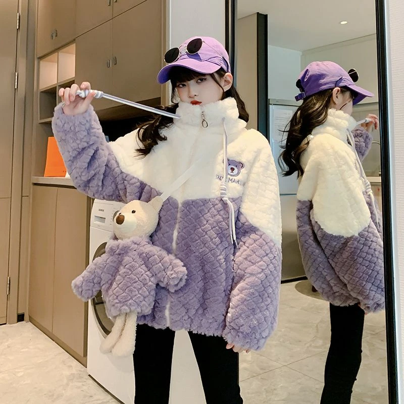 女童加绒外套秋冬款2024新款时髦洋气儿童羊羔绒冬季加厚毛毛衣潮
