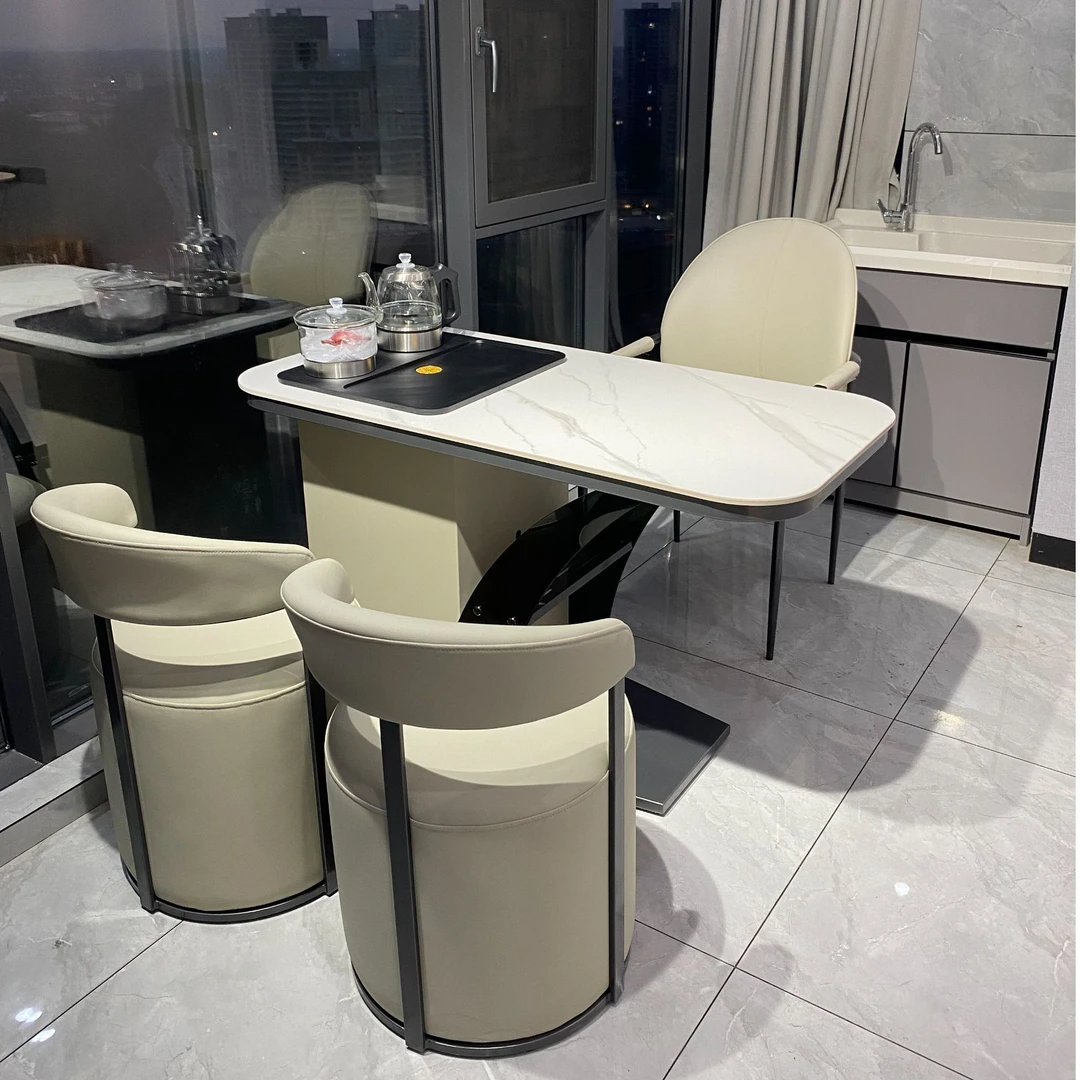 轻奢岩板茶台办公室简约现代高级感烧水一体家用休闲阳台泡茶桌