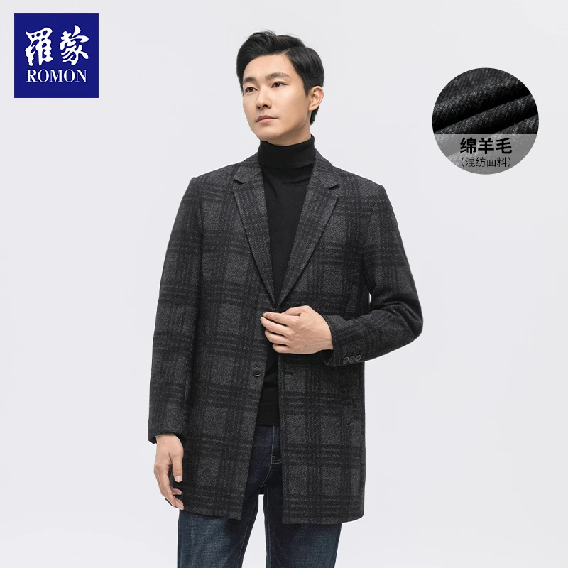 【QPTY】罗蒙男装商务休闲中长款绵羊毛混纺大衣MNS11665