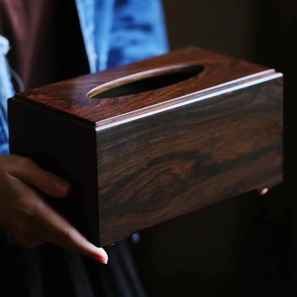 奢侈品老挝大红酸枝纸巾盒家具精品独板纸巾盒交趾黄檀摆件木雕