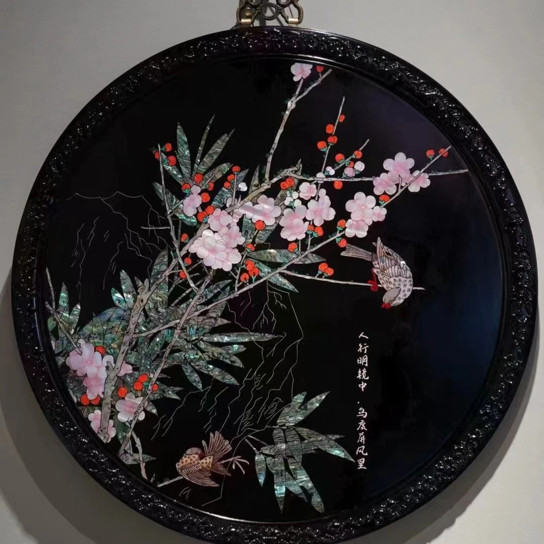 高端红木家具紫光檀嵌螺钿高端挂屏东非黑黄檀喜上眉梢」