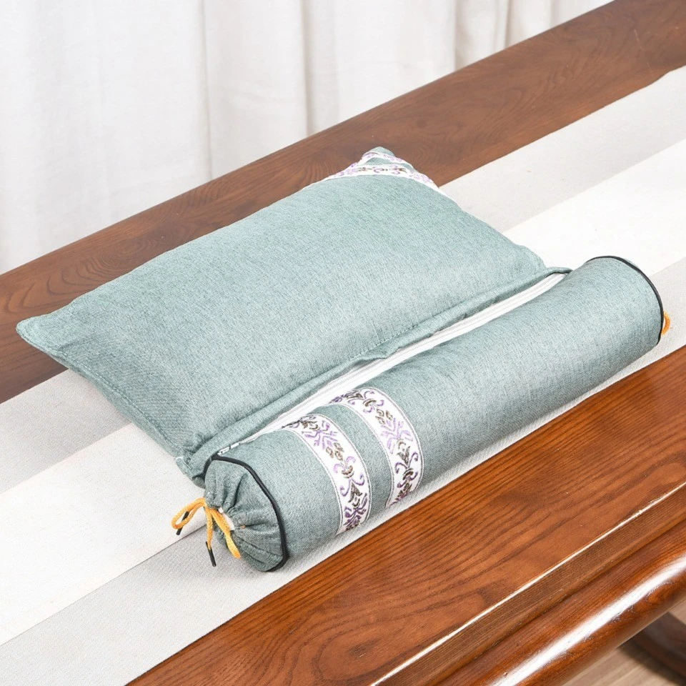 奢侈品海南黄花梨刨花绿色刺绣连体枕降香黄檀腰枕/颈枕/可拆卸枕