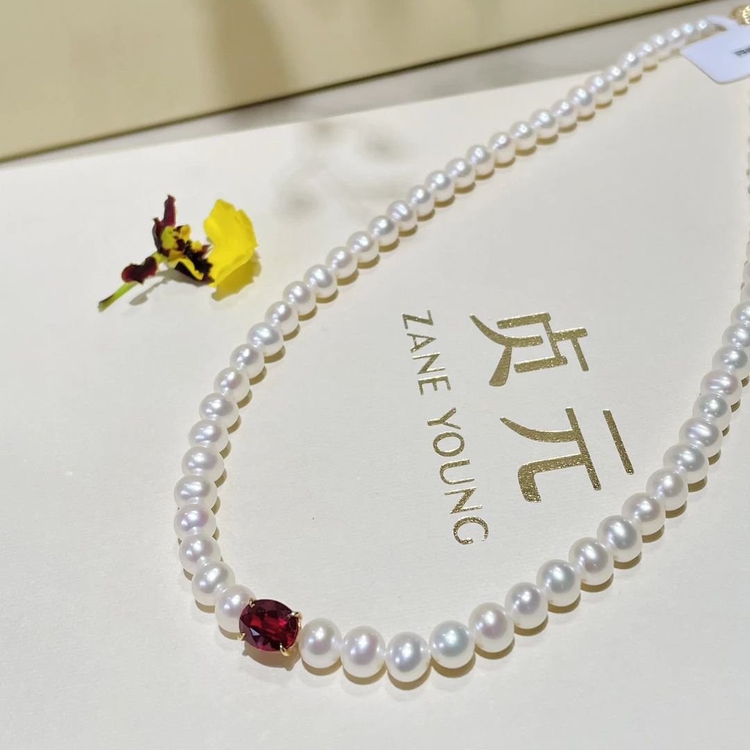 14k珍珠红宝石项链5-5.5mm