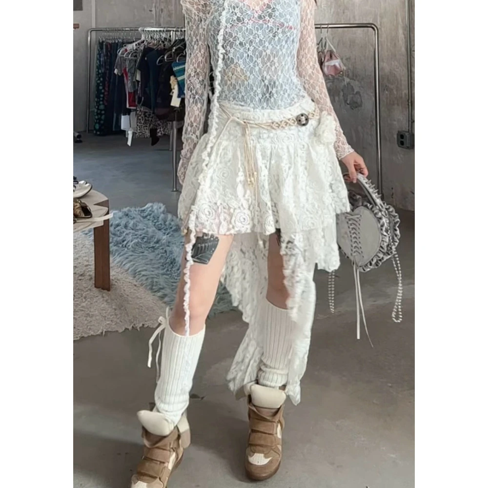 蕾丝婚纱裙不规则设计感半裙女 白色简约百搭显瘦镂空小众韩系INS