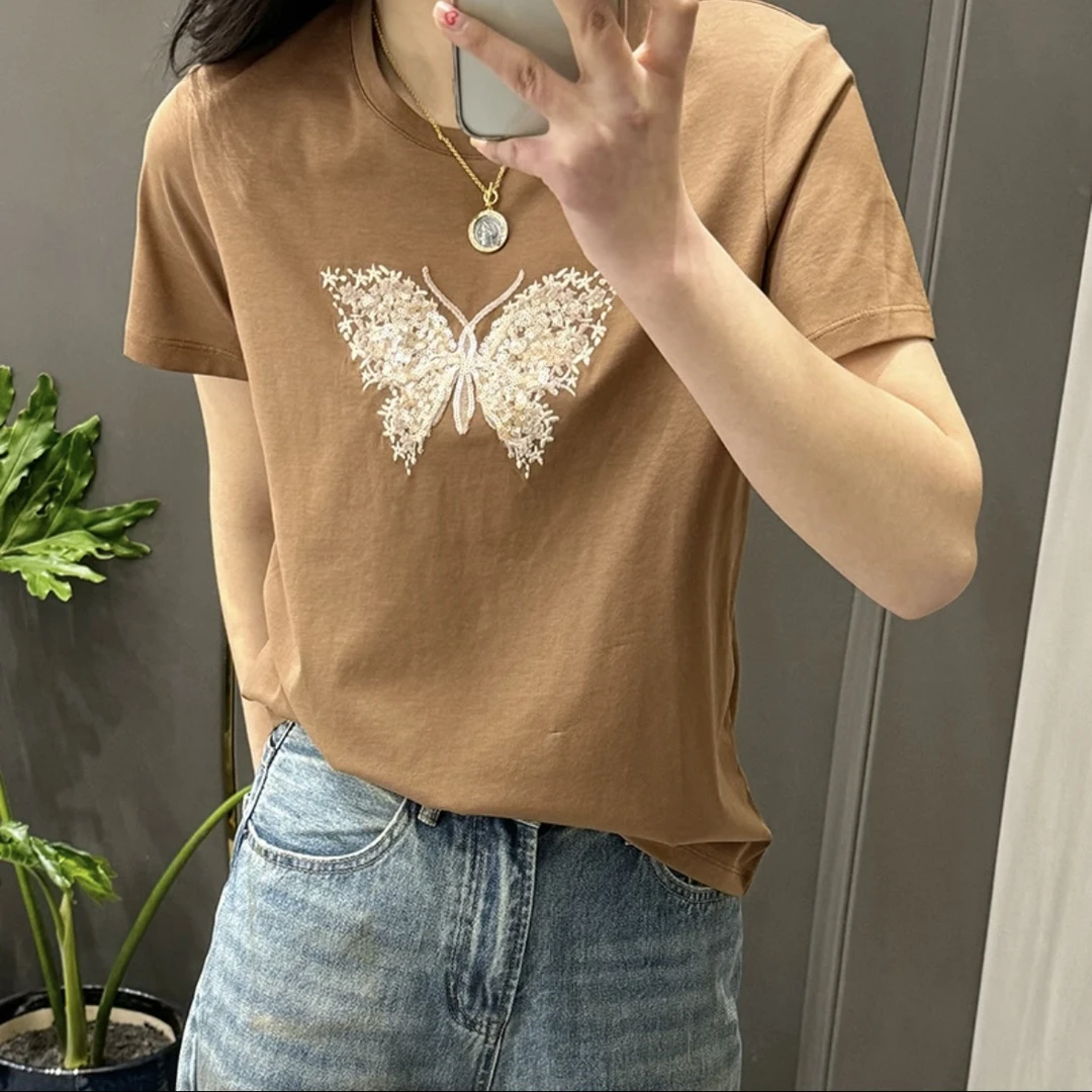 JING2024春季新款时尚T恤9027简约上衣休闲女装短袖宽松印花夏季