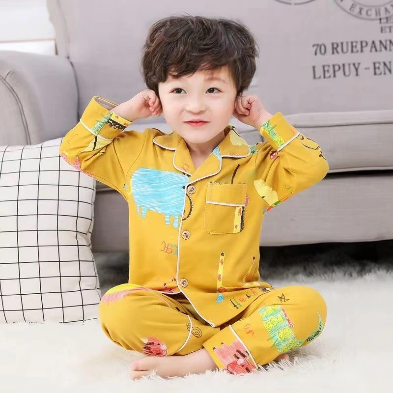 C005春秋款儿童睡衣长袖可爱男女童宝宝中大童网红卡通家居服套装