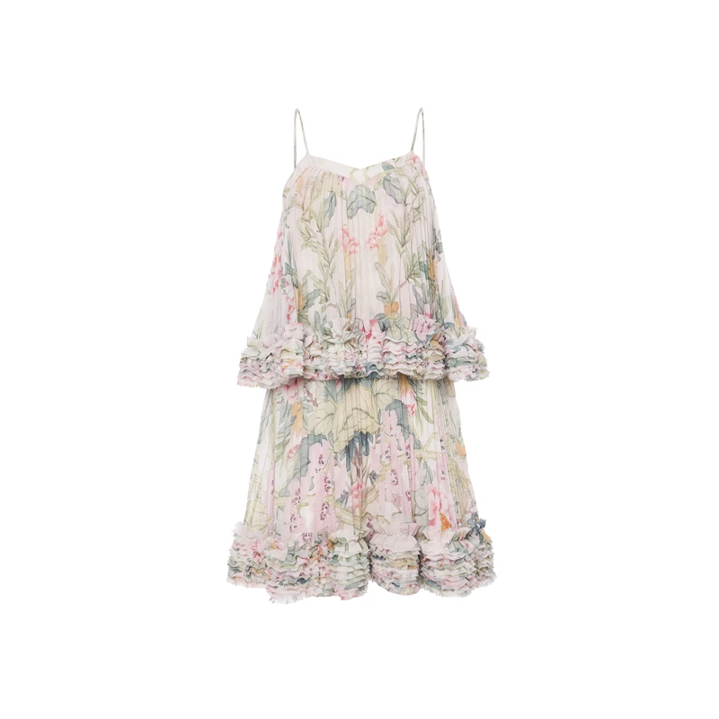 FLONAKED水墨画牡丹印花压褶及膝连衣裙FNF2CDS094