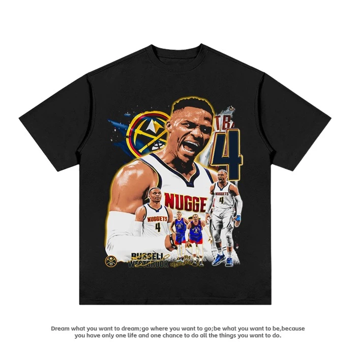 掘金Westbrook威少威斯布鲁克美式篮球复古长短袖水洗重磅圆领T恤