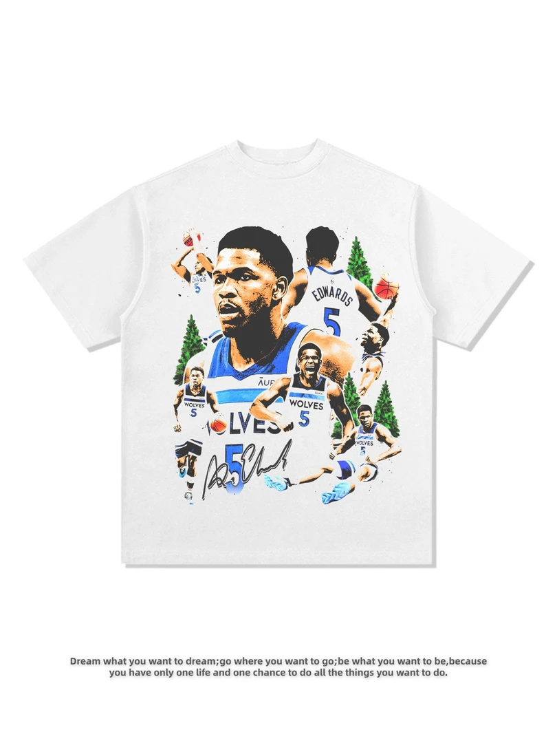 夏季原创爱德华兹Edwards美式复古印花篮球短袖Vintage休闲男T恤