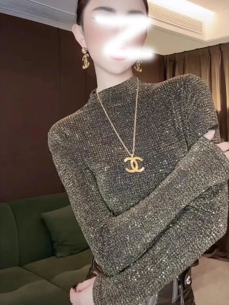 半高领修身长袖上衣女2024秋季新款纯欲性感时髦洋气设计感上衣