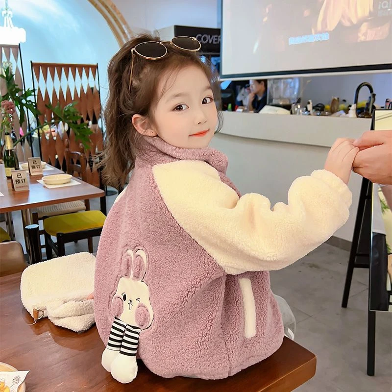 女童秋冬款外套2024新款洋气羊羔毛童装宝宝秋季加绒秋装儿童上衣