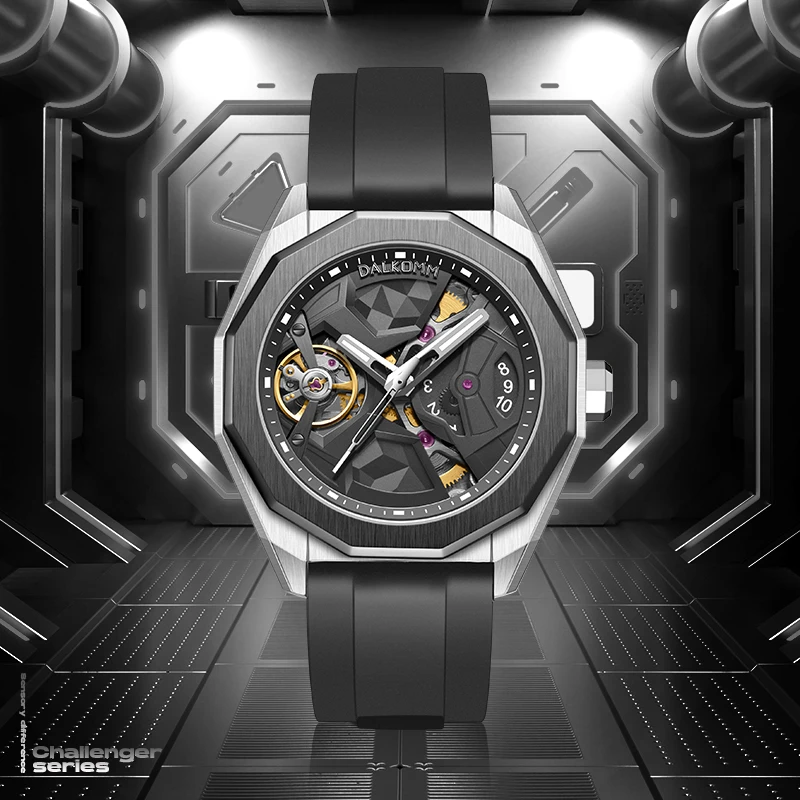 Dalkomm/达可蒙双飞轮进口机芯G7053l透底全自动机械表男士表百搭