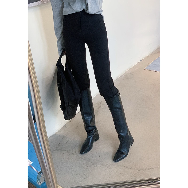 十三粥私服 腿精养成 时髦洋气显瘦遮肉高腰铅笔直筒黑色小脚裤女