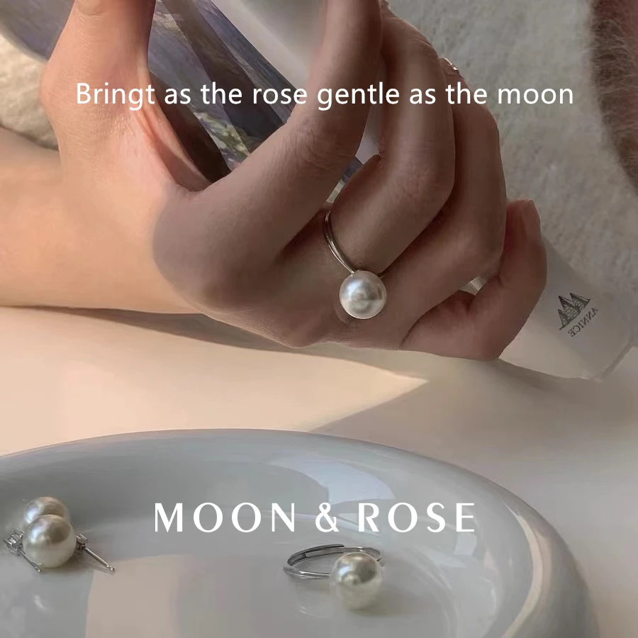 925银仿珍珠戒指 S925纯银仿珍珠戒指女ins高级感开口可调节指环