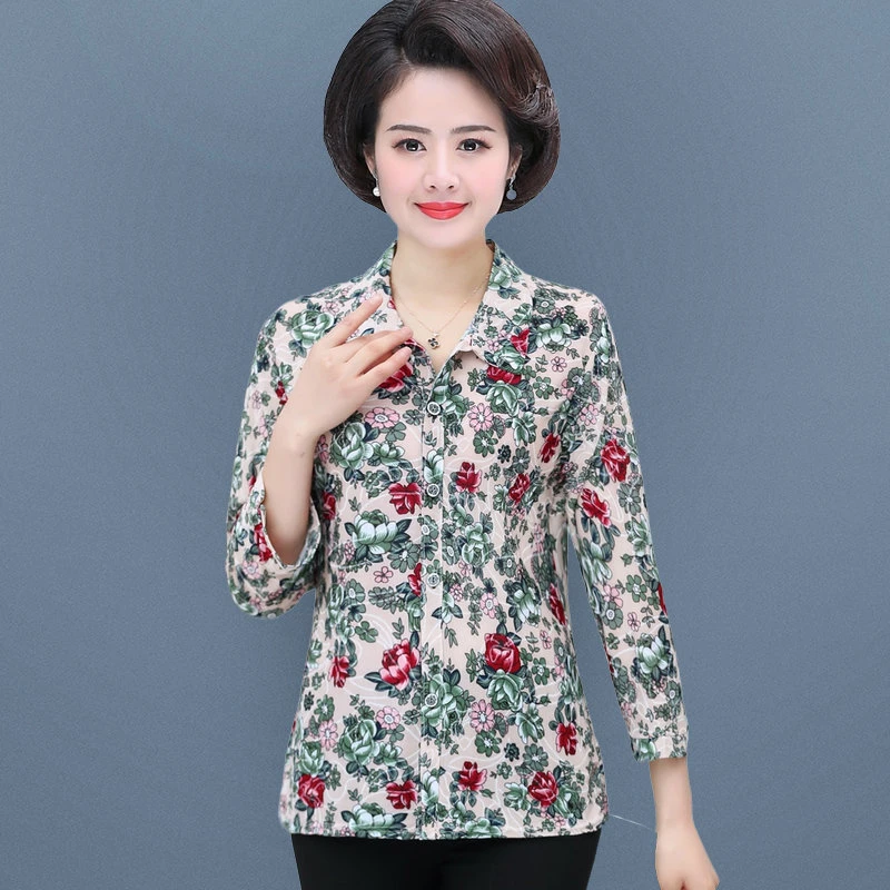 洋气妈妈装春夏衬衣中老年女装夏季九分袖衬衫气质显瘦百搭奶奶装