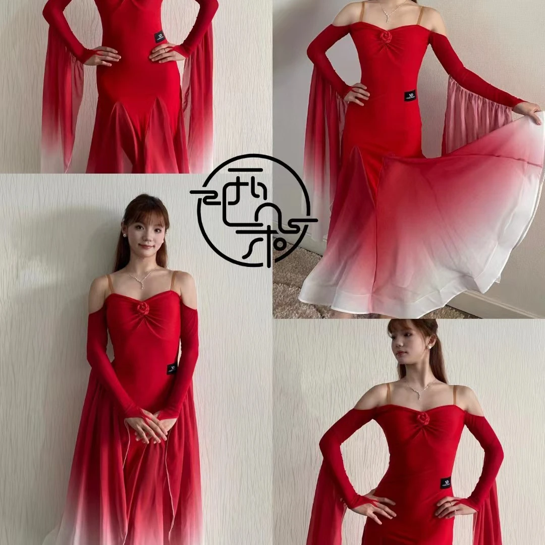 西朵舞服酒红色气质蕾丝大袖飘连衣裙XD351