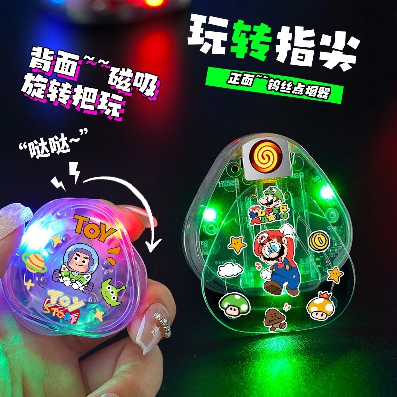 三角透明旋转充电打火机防风男个性创意便携小巧钨丝点烟器送男友