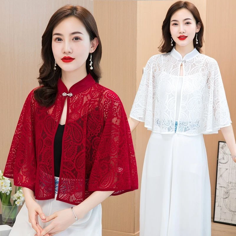 蕾丝防晒小披肩夏季配裙子妈妈斗篷披风网红旗袍百搭开衫女士外套