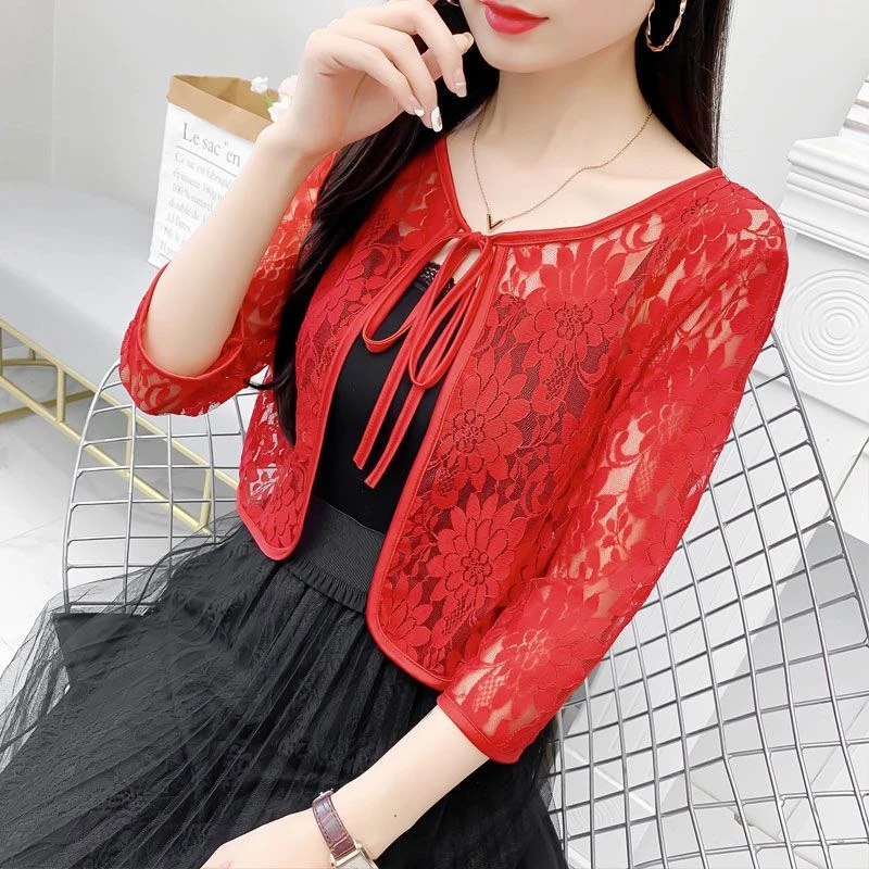 高档蕾丝衫防晒衣女外穿女士贵妇外套女薄款缕空百搭小坎肩配裙子