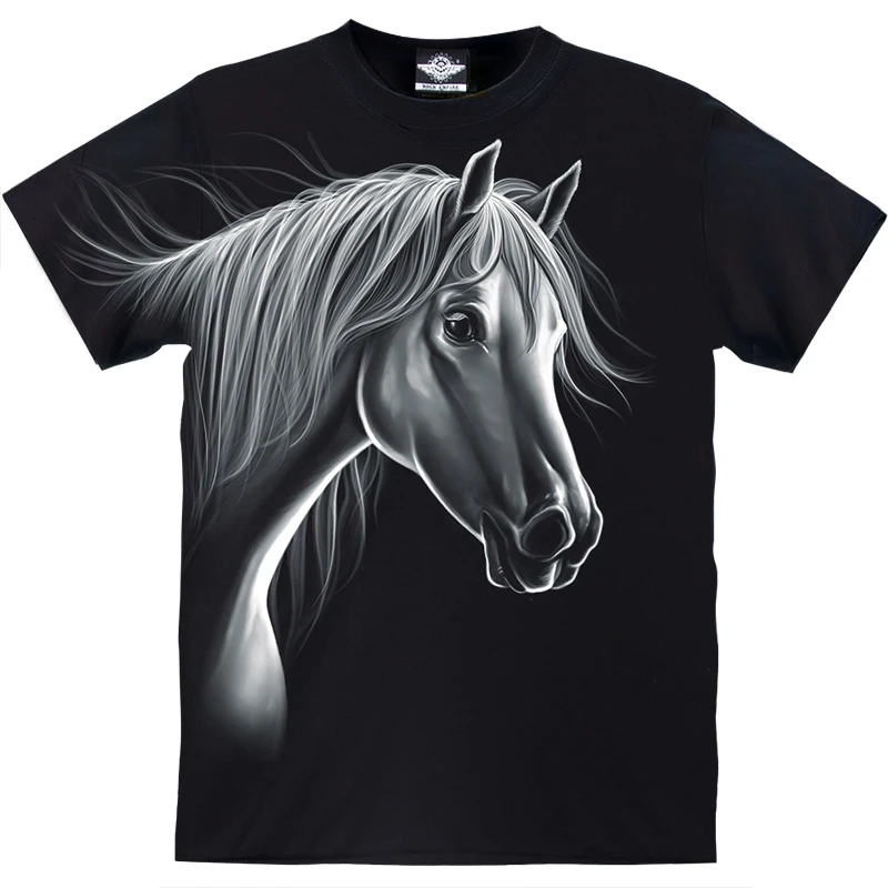 生肖马  拔印T恤 纯棉舒适 时尚百搭 圆领黑色打底衫 2025新款