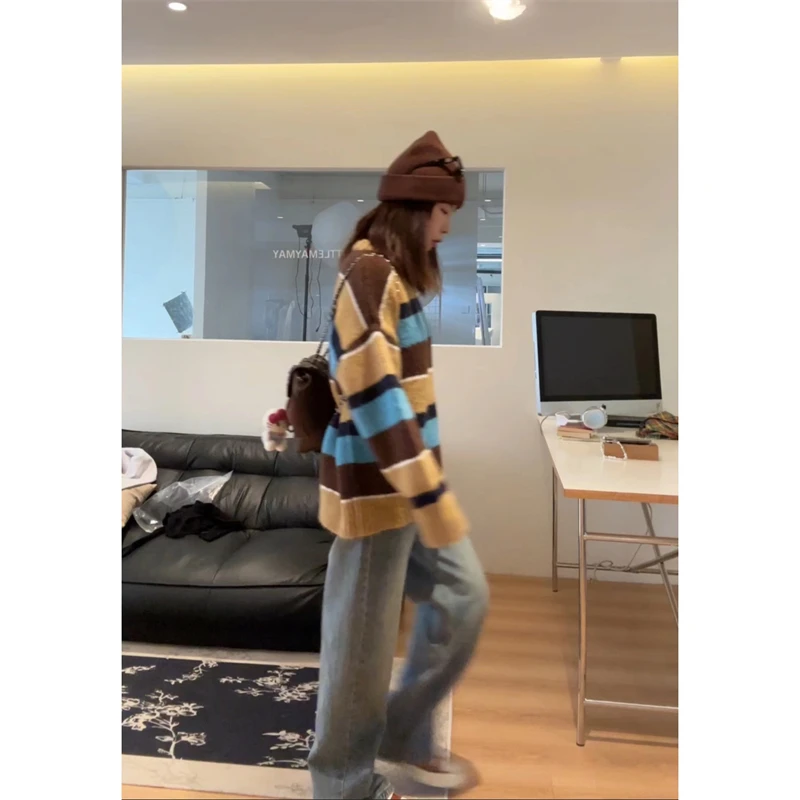 【夹心趣多多】复古撞色条纹毛衣D029