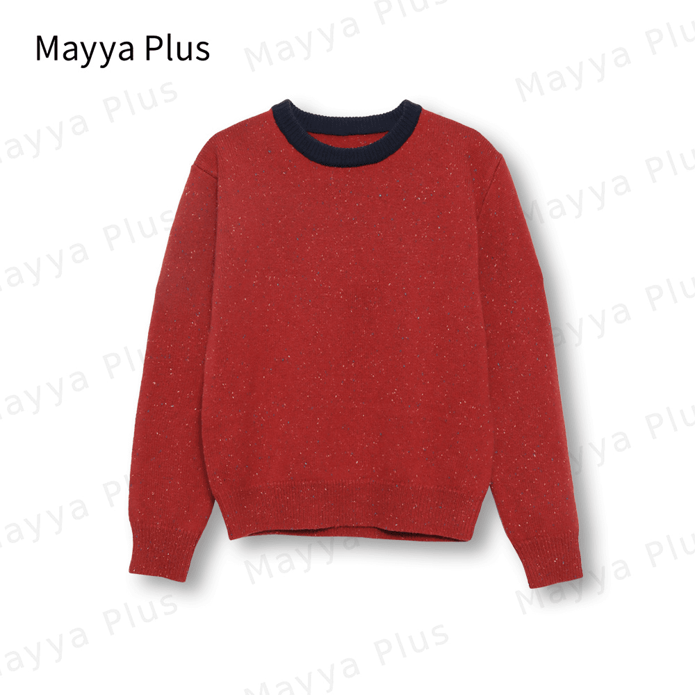 【氛围毛衣】Mayya Plus气质显瘦热力感拼色点子纱毛织上衣32347885