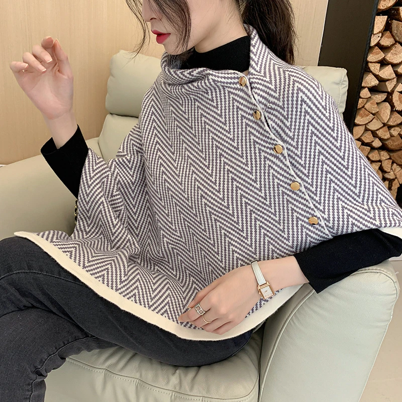 围巾女护颈百搭围脖带扣披肩斗篷两用脖子保暖加厚披风空调房外搭