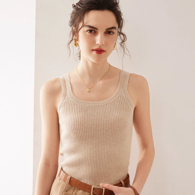 U型领山羊绒螺纹修身吊带女短款内搭保暖背心秋冬打底贴身百搭