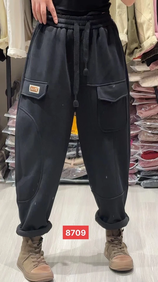 加绒加厚休闲裤女 2024冬新松紧腰韩版宽松休闲奥粒绒工装裤