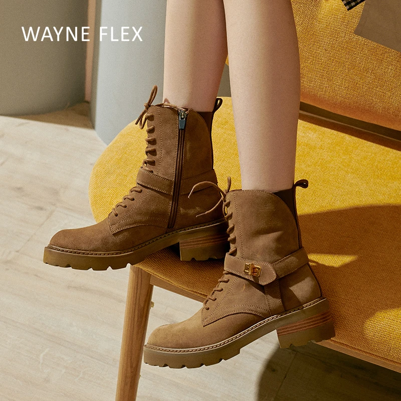 【默认微瑕】韦恩Wayneflex英伦风马丁靴厚底中筒短靴【有34码】6141