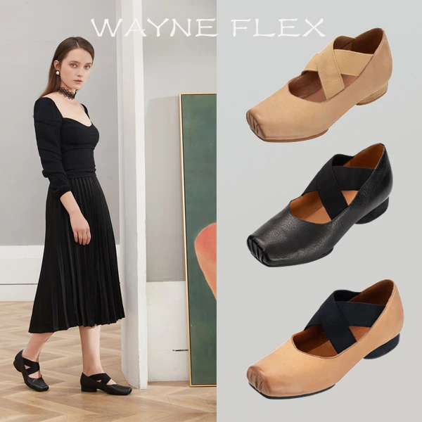 韦恩Wayneflex法式芭蕾舞鞋外穿平底真皮舒适猪鼻子【有34码】2111