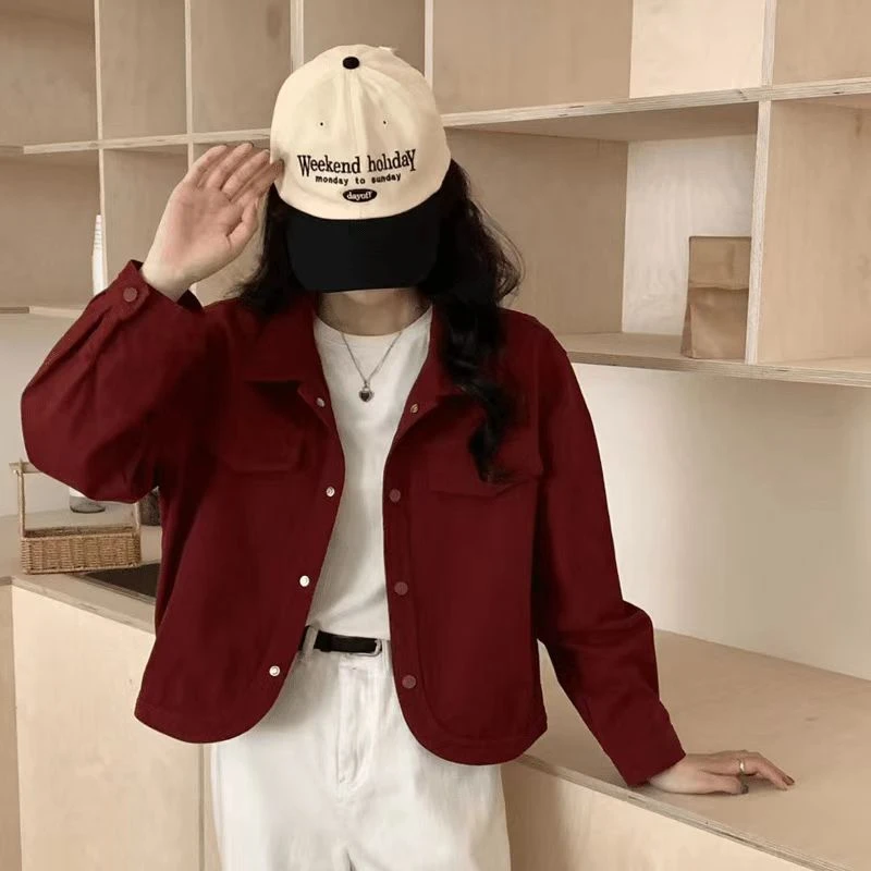 小个子牛仔外套女秋季新款安可拉红领宽松显瘦外搭短上衣