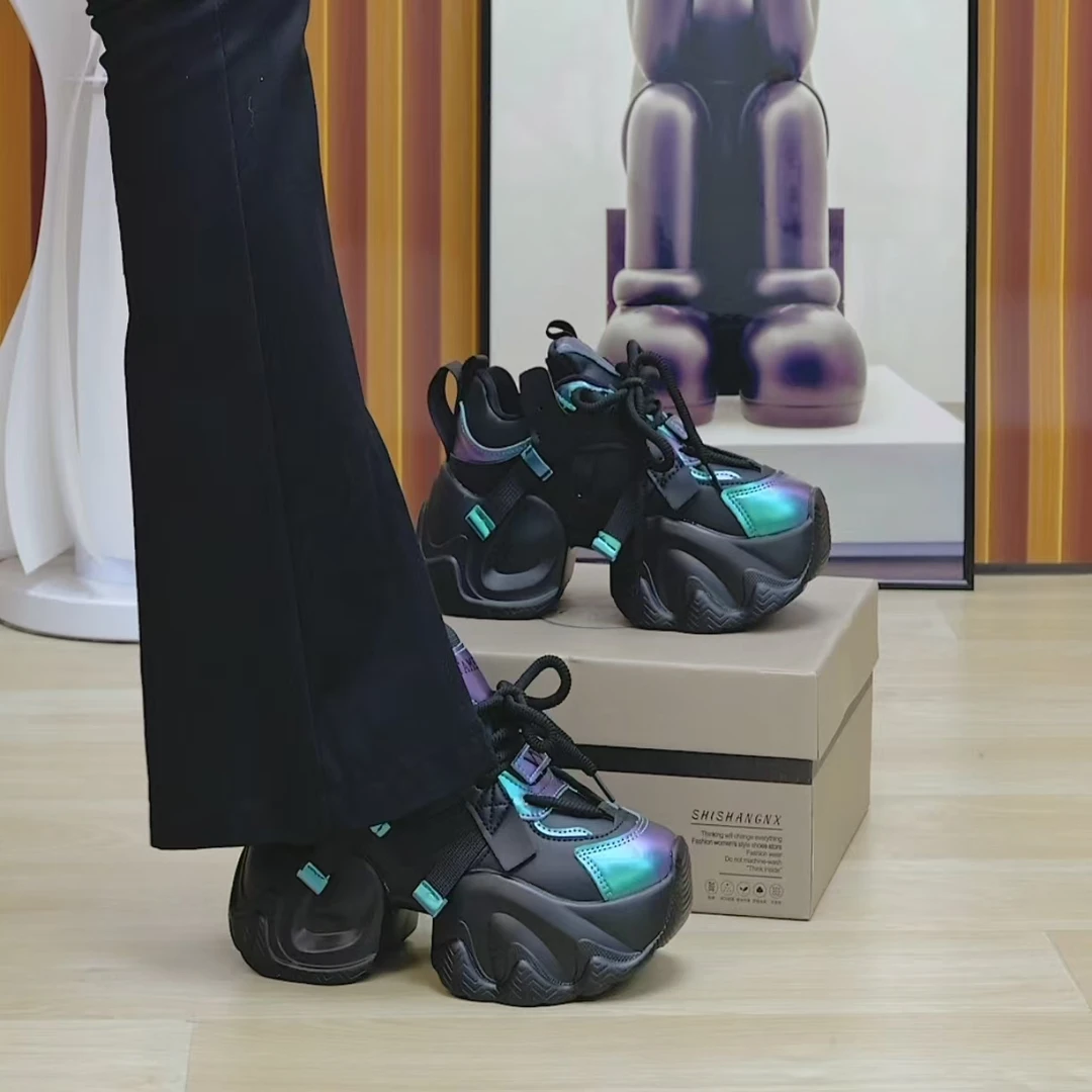 增高8cm老爹鞋女款2024秋季新款厚底松糕女鞋软底透气休闲运动鞋