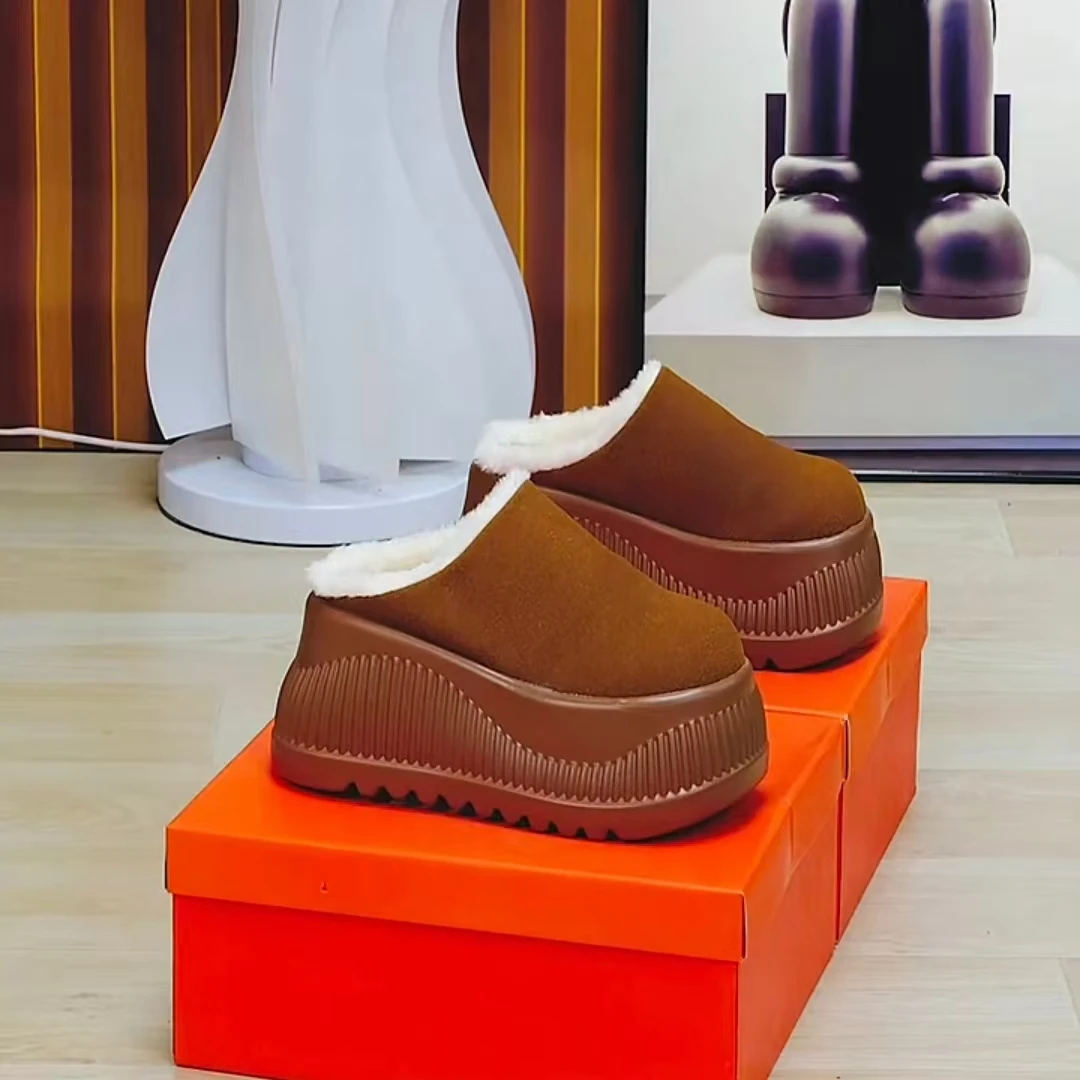 2024冬季新款10cm增高女鞋厚底小个子加绒拖鞋女百搭保暖半拖鞋女