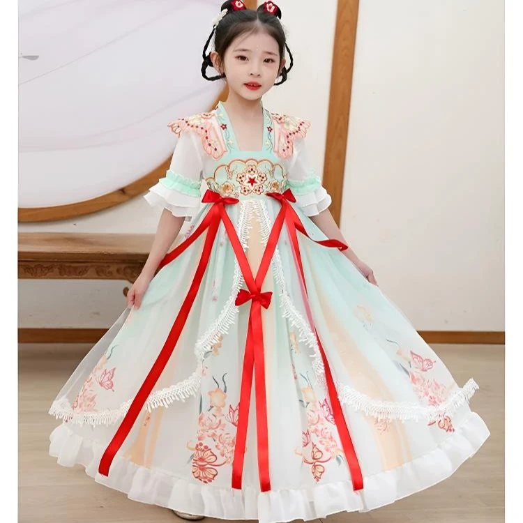 汉服女童2024新款夏款儿童古装中国风超仙唐装古风女孩连衣裙夏季