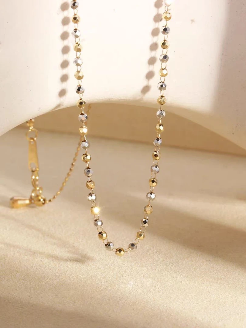 18k金意大利爆闪镭射珠项链高级感百搭万能锁骨链多样性发其一